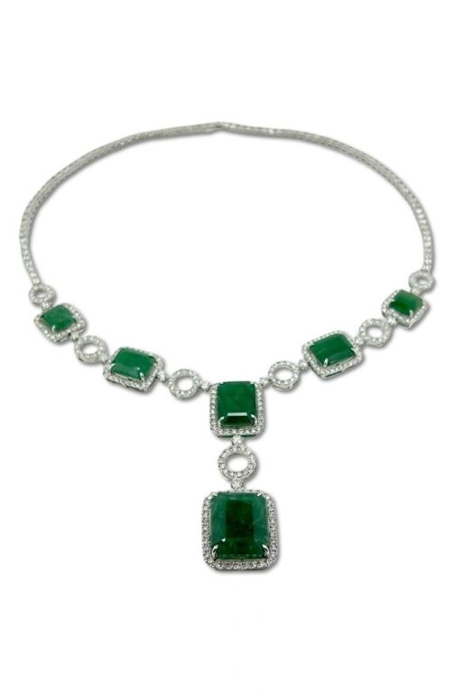 14k Gold Emerald and Diamond Necklace