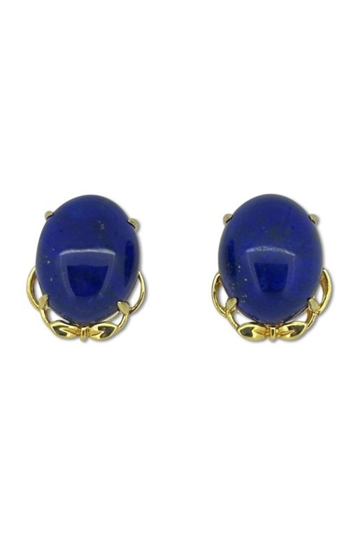 18k Yellow Gold Stud Lapis Lazuli Earrings