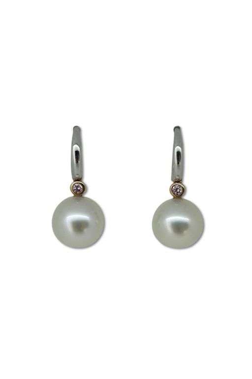 Pair of Gold Pearl and Diamond Earrings