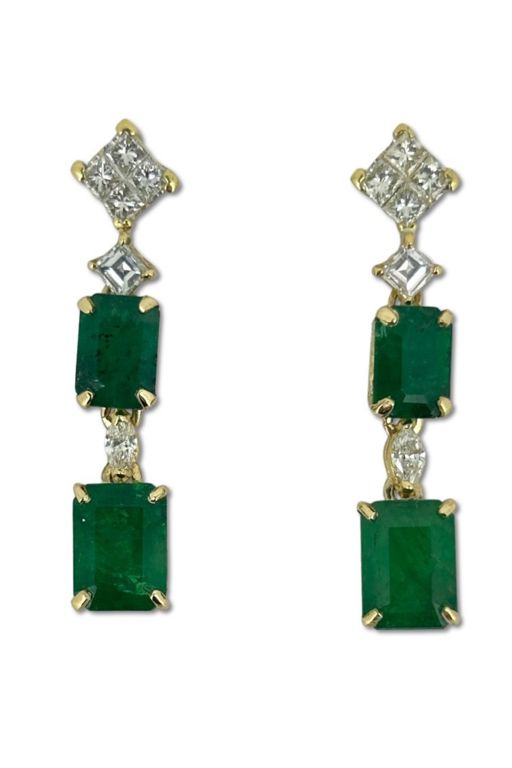 Pair of Emerald and Diamond Earrings