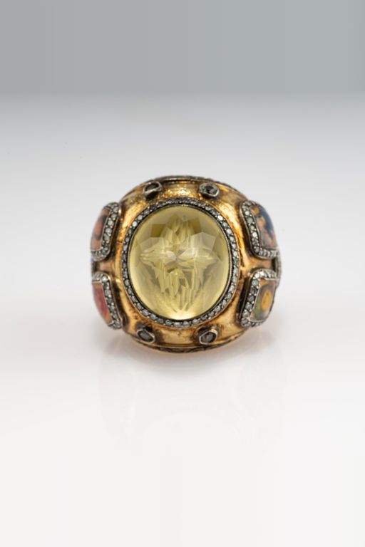 Sterling Silver and Gold Citrine and Diamond Ring