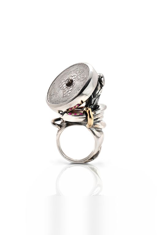 Sterling Silver and Gold Ruby and Diamond Ring