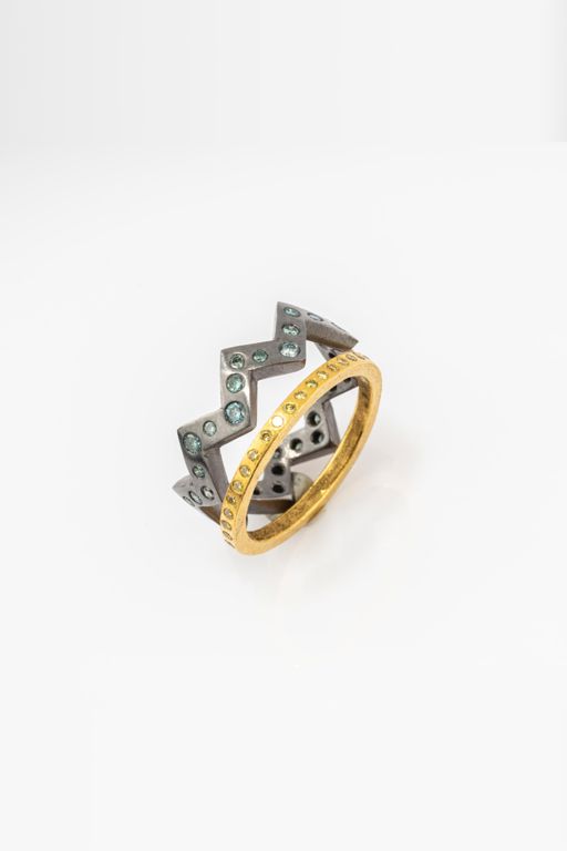Two Tantalum and Gold Diamond Rings