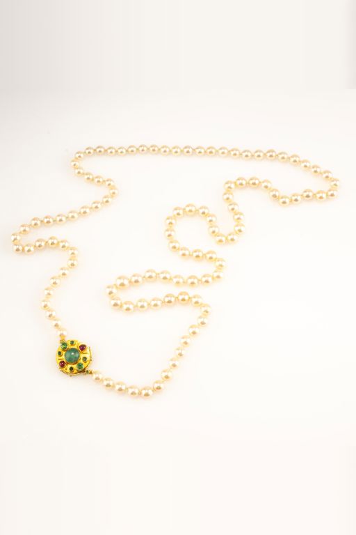 Gold Pearl Ruby and Emerald Necklace