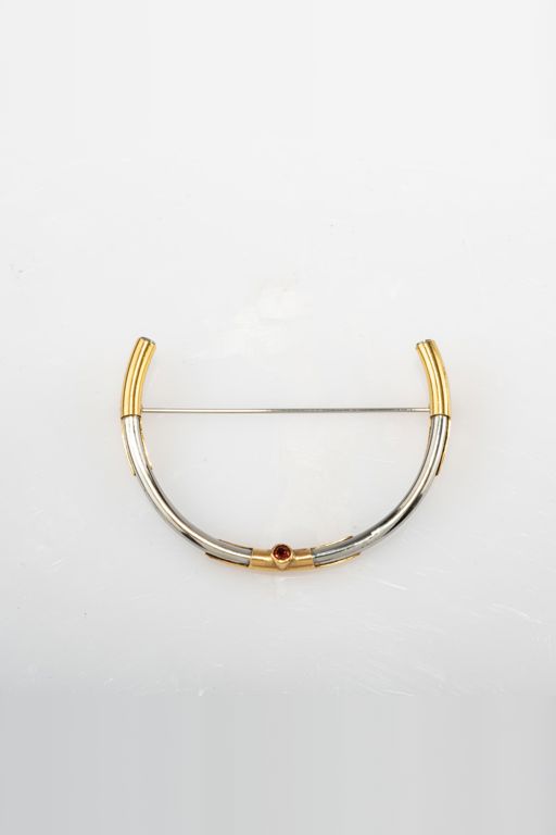 18k Gold and Stainless Steel Tourmaline Brooch