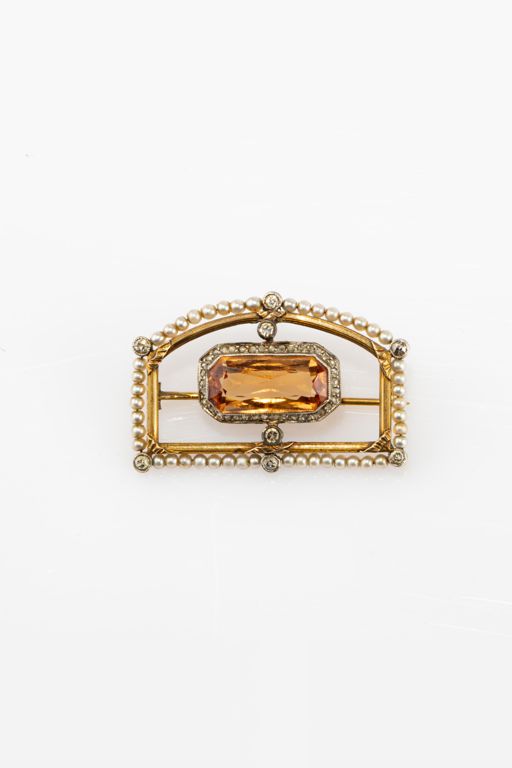 Gold and Silver Multi-Gem Brooch