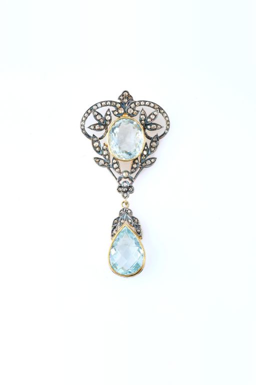 Sterling Silver Diamond and Aquamarine Pendant