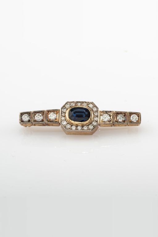 Gold Sapphire and Diamond Brooch