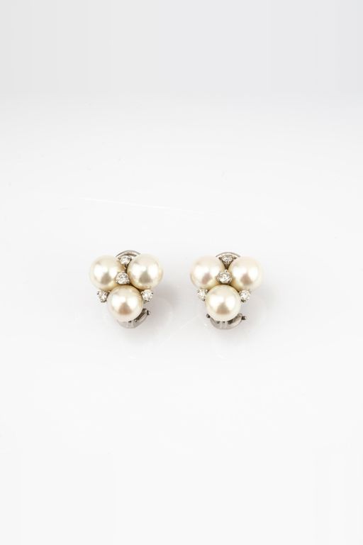 Pair of 18k Gold Pearl and Diamond Earrings