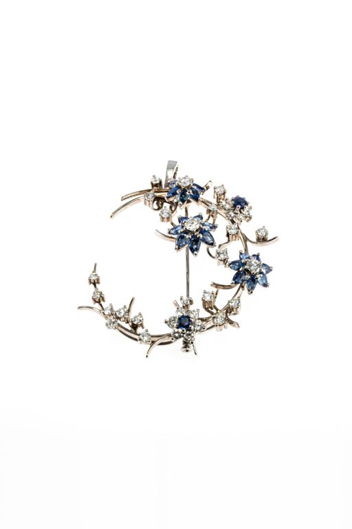 Gold Sapphire and Diamond Brooch Pendant