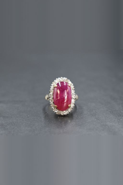 18k Yellow Gold Ruby and Diamond Cluster Ring