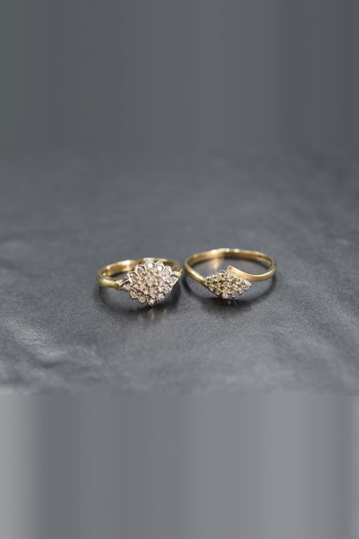 Two 9k Yellow Gold Diamond Cluster Rings