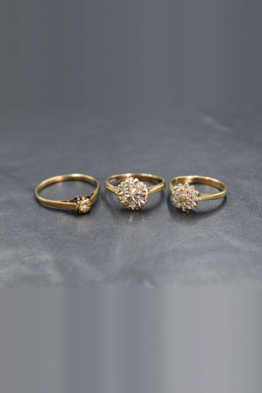 Three 9k Yellow Gold Diamond Rings