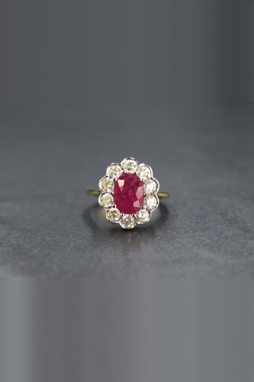 18k Gold Ruby and Diamond Cluster Ring