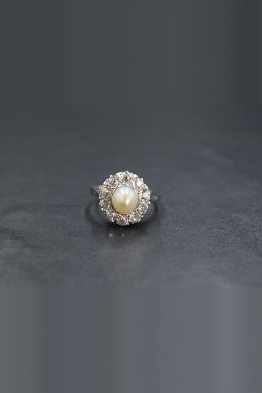 Platinum Pearl and Diamond Cluster Ring