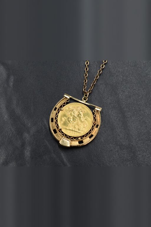22k and 9k Yellow Gold Coin Pendant Necklace
