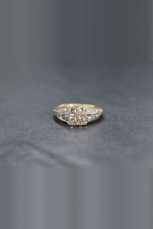 18k Yellow Gold and Platinum Diamond Ring