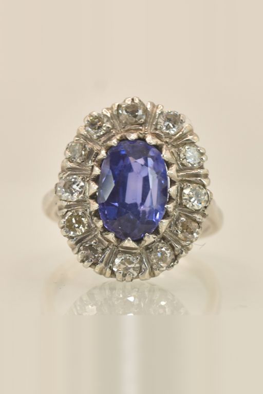White Metal Sapphire and Diamond Ring