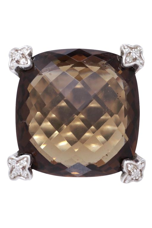 Sterling Silver Smoky Quartz and Diamond Ring