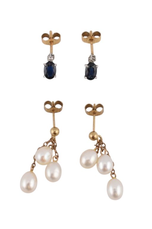 Two Pairs of 9k Yellow Gold Gemstone Earrings