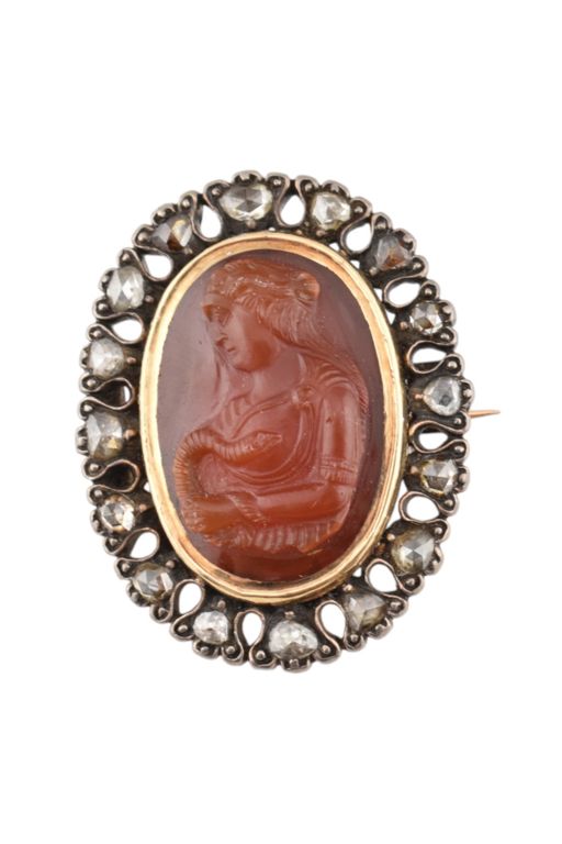 Carnelian Cameo and Diamond Brooch