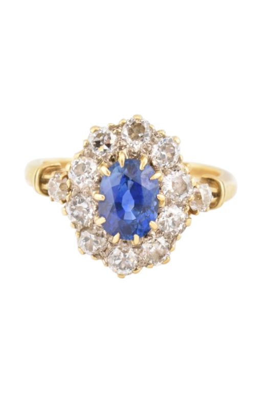 18k Yellow Gold Sapphire and Diamond Halo Ring
