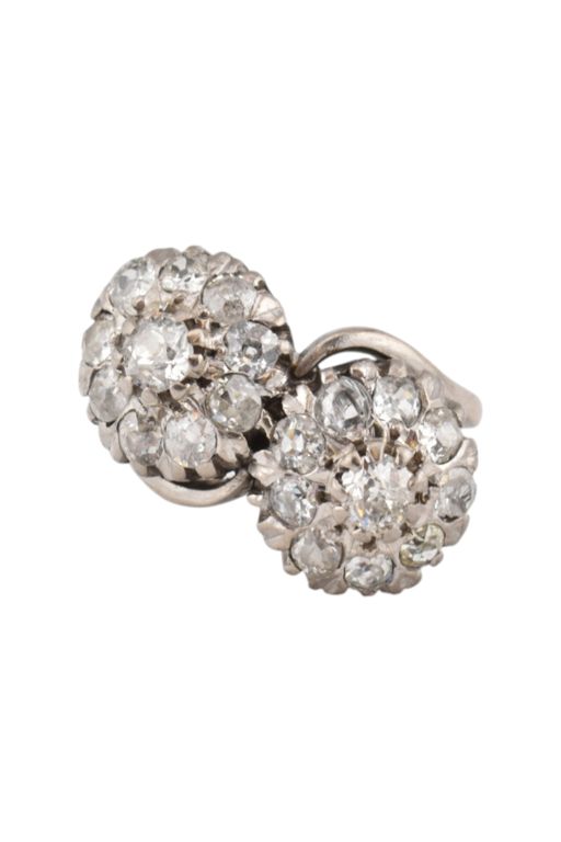 18k Gold Diamond Twin Cluster Ring