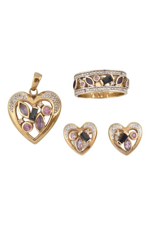 9k Yellow Gold Multi-Gem Jewelry Set