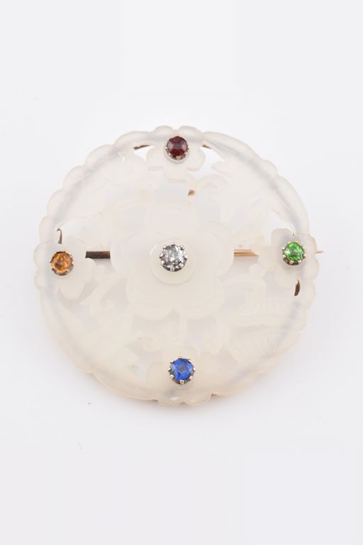 Yellow Gold and Jade Multi-Gem Brooch