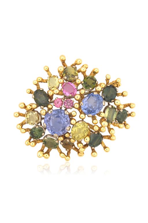 18k Gold Sapphire and Ruby Pendant Brooch
