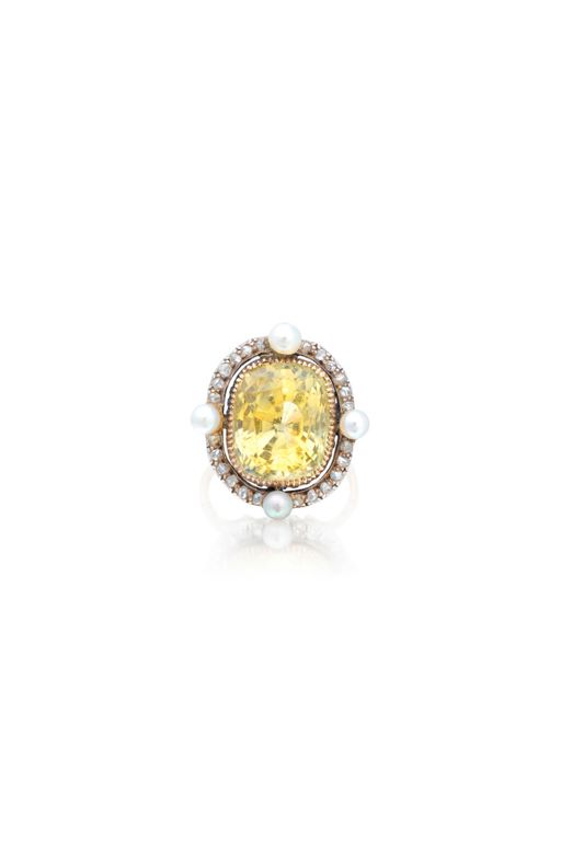 Sapphire, Pearl and Diamond Ring