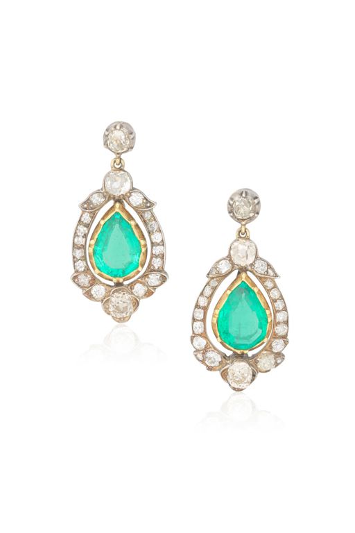 Pair of Emerald and Diamond Earrings
