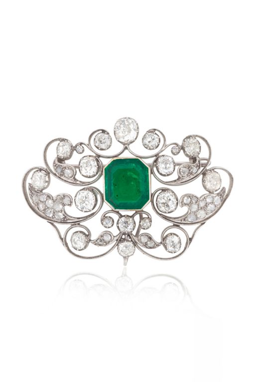 Emerald and Diamond Brooch
