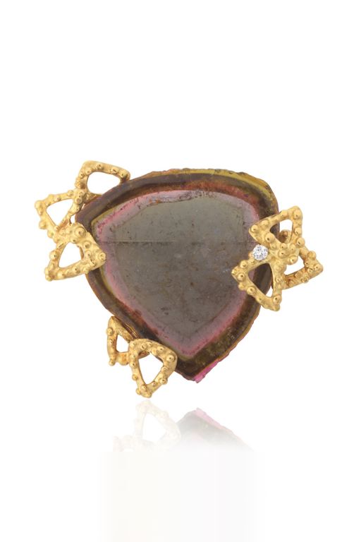 18k Gold Tourmaline and Diamond Brooch
