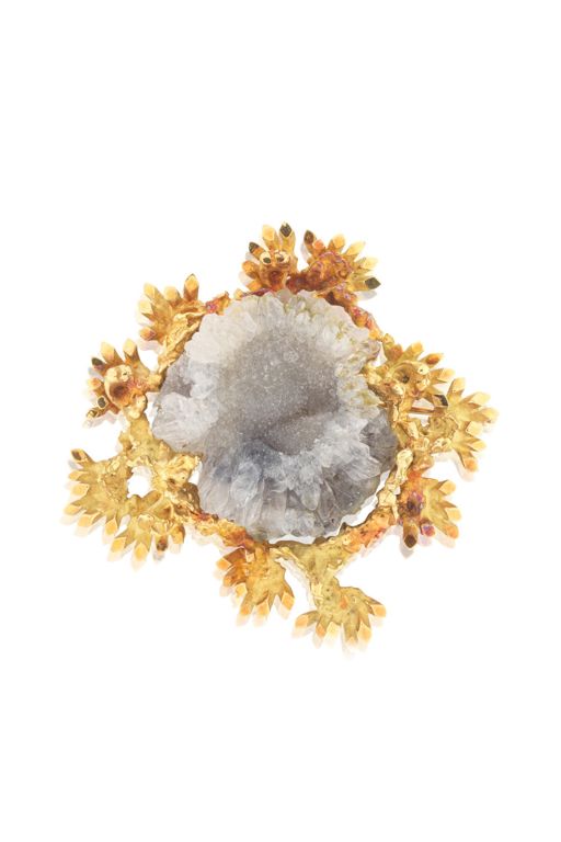 18k Gold Quartz Brooch