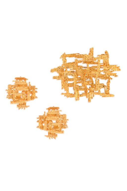 18k Gold Brooch and Earrings