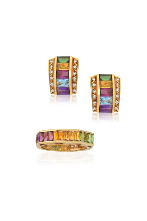 Multi-Gem Ring and Earrings