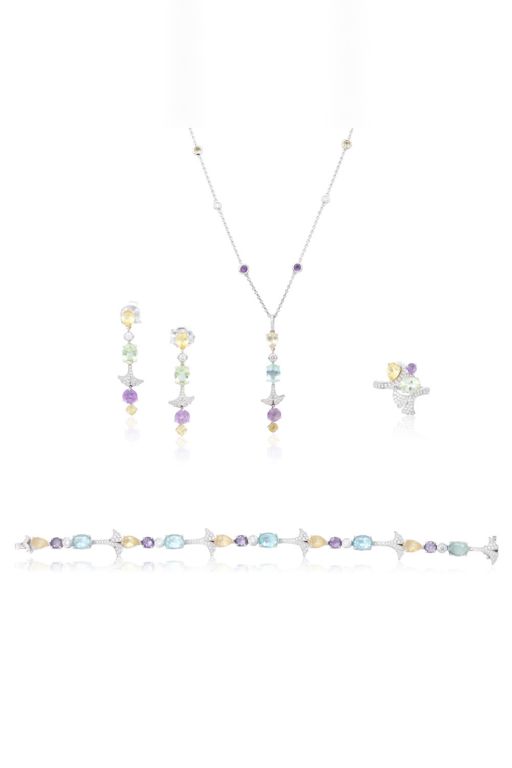 18k Gold Multi-Gem and Diamond Jewelry Set