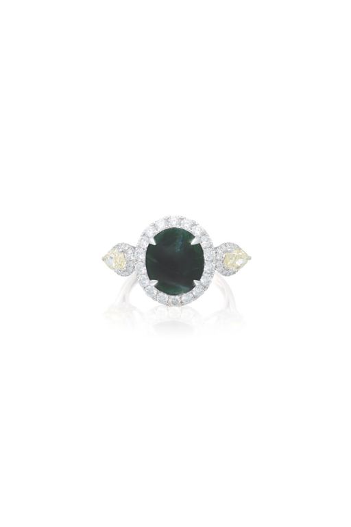 18k Gold Jade and Diamond Ring