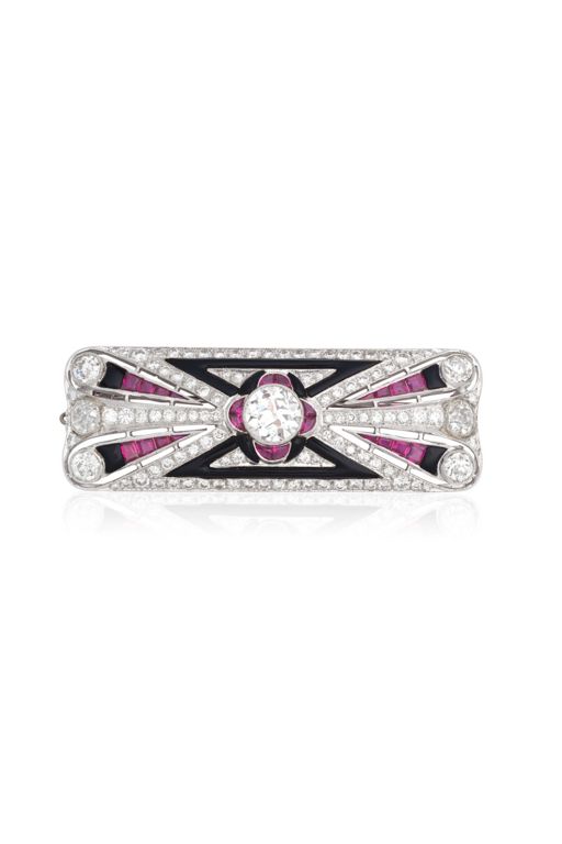 Diamond, Ruby and Onyx Brooch