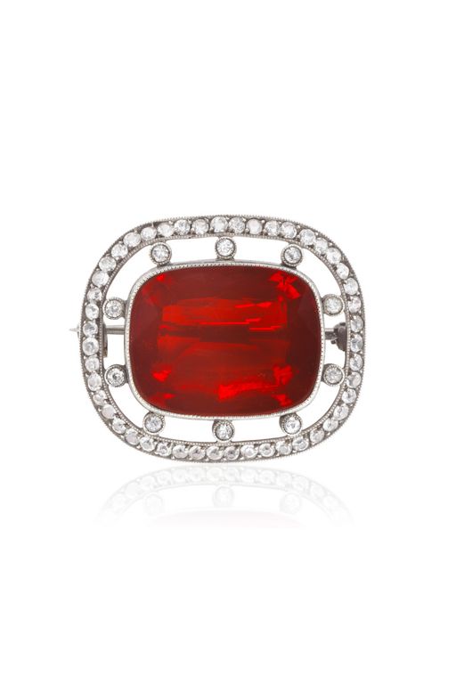 Silver Fire Opal Brooch