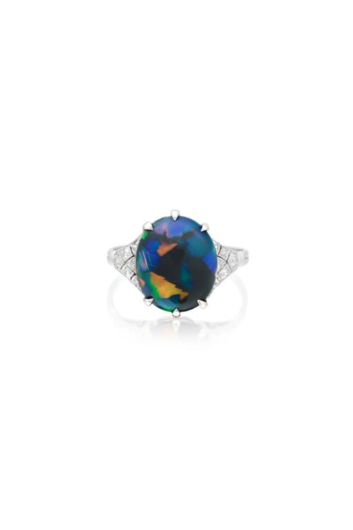 Platinum Opal and Diamond Ring