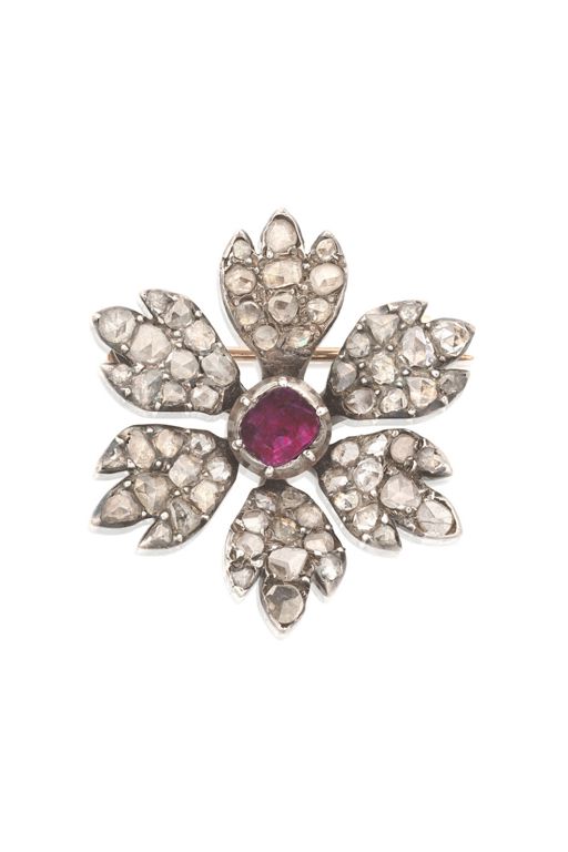 Silver Ruby and Diamond Pendant Brooch