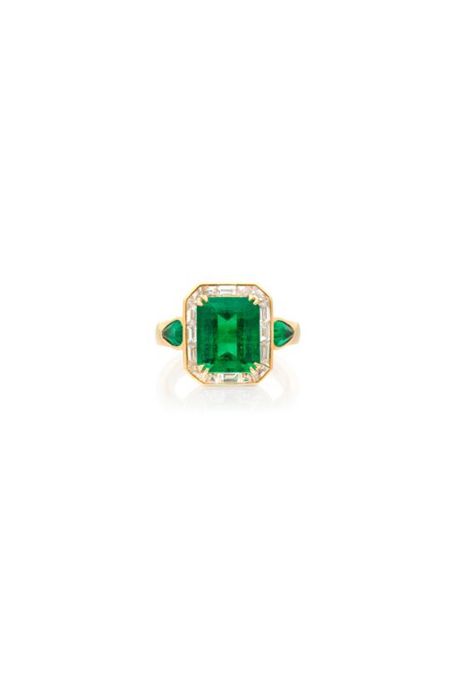 18k Gold Emerald and Diamond Ring