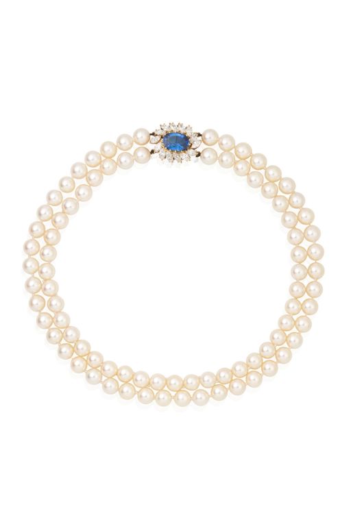 Sapphire, Diamond and Pearl Necklace