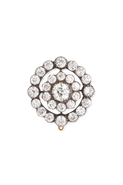 Silver and Gold Diamond Brooch Pendant Necklace