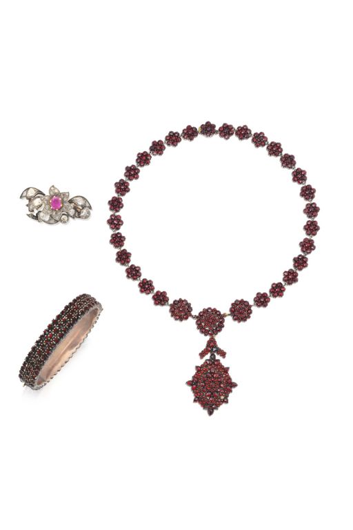 Ruby, Diamond and Garnet Jewelry Set
