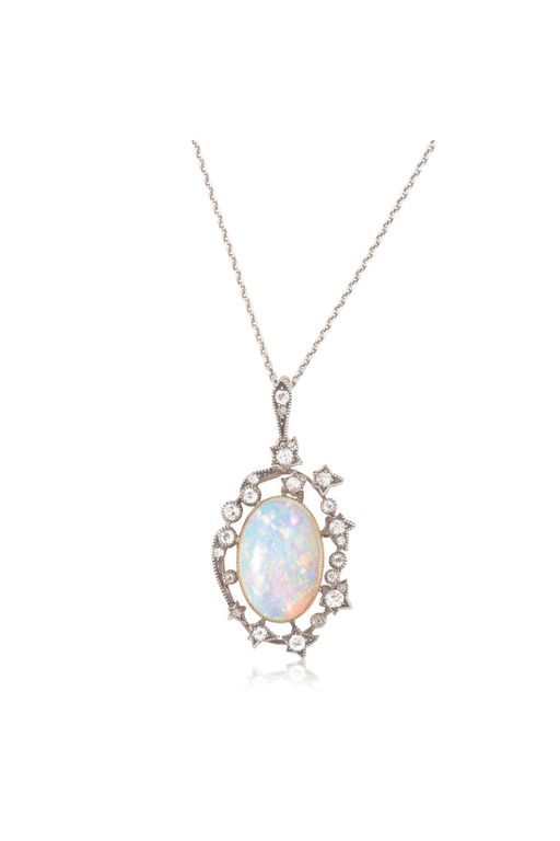 Opal and Diamond Pendant Necklace