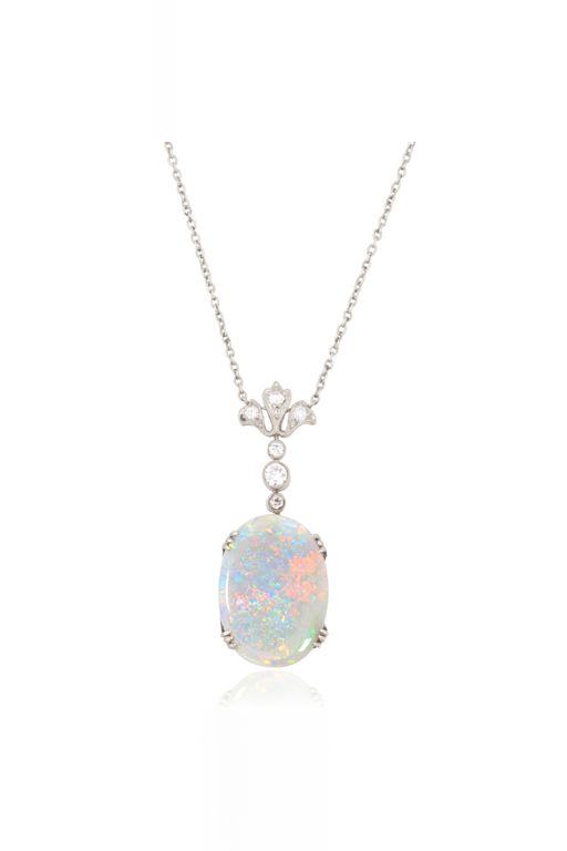 Opal and Diamond Pendant Necklace