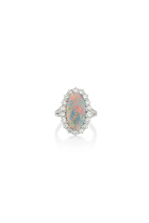 Platinum Opal and Diamond Ring